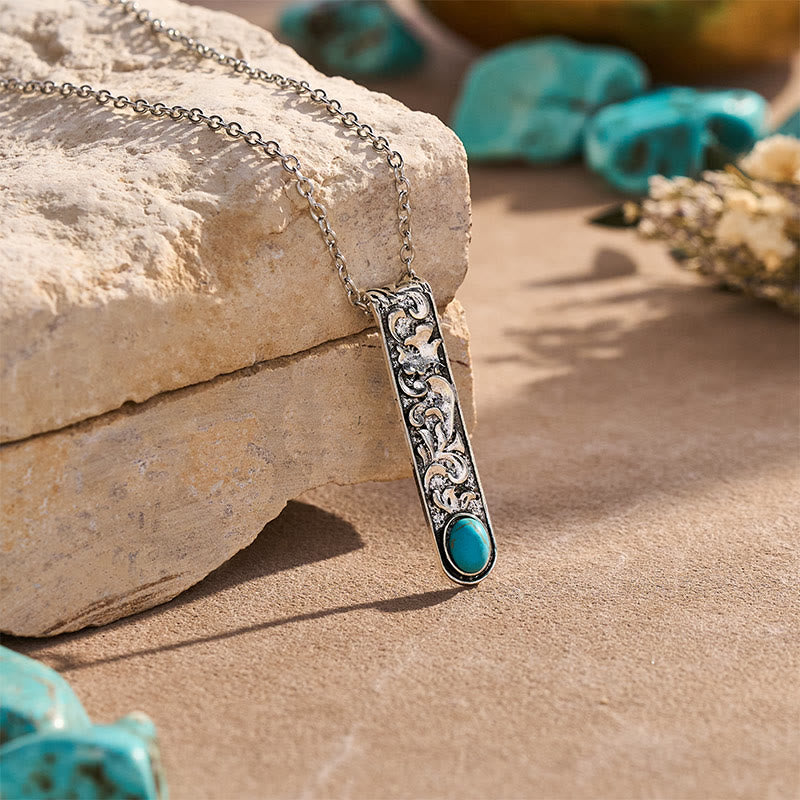 Vintage Engraved Turquoise Bar Necklace - image 7