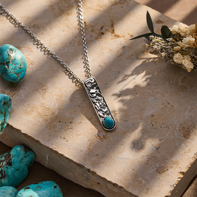 Vintage Engraved Turquoise Bar Necklace - image 8