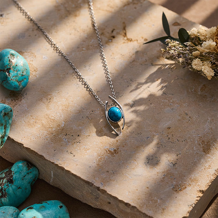 Bohemian Vintage Curved Turquoise Oval Pendant Necklace - image 4