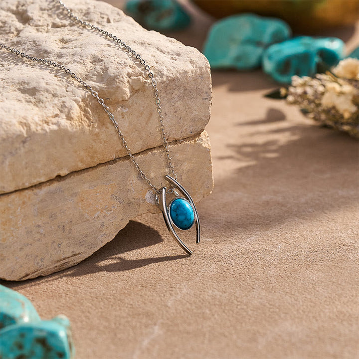 Bohemian Vintage Curved Turquoise Oval Pendant Necklace - image 3