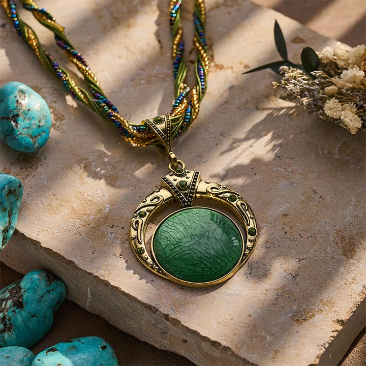 Bohemian Vintage Handmade Beaded Round Stone Necklace - image 4