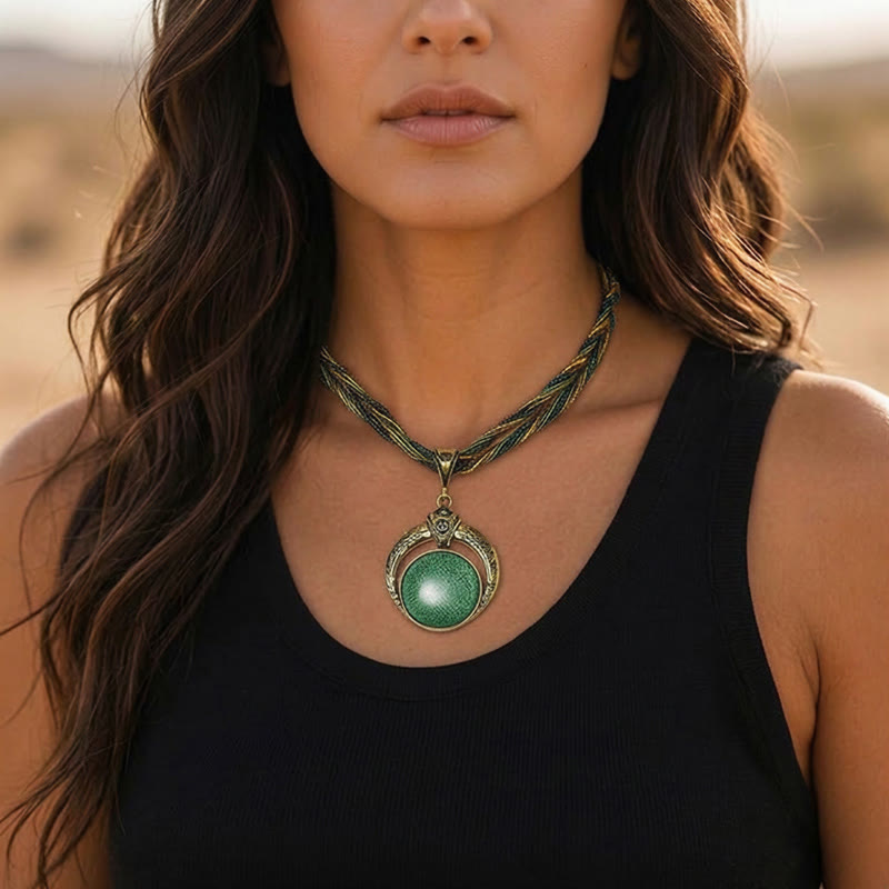 Bohemian Vintage Handmade Beaded Round Stone Necklace - image 1