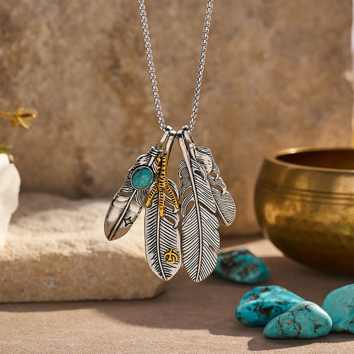 Men's Vintage Western Four-Feather Charm Necklace - Silver - image 0