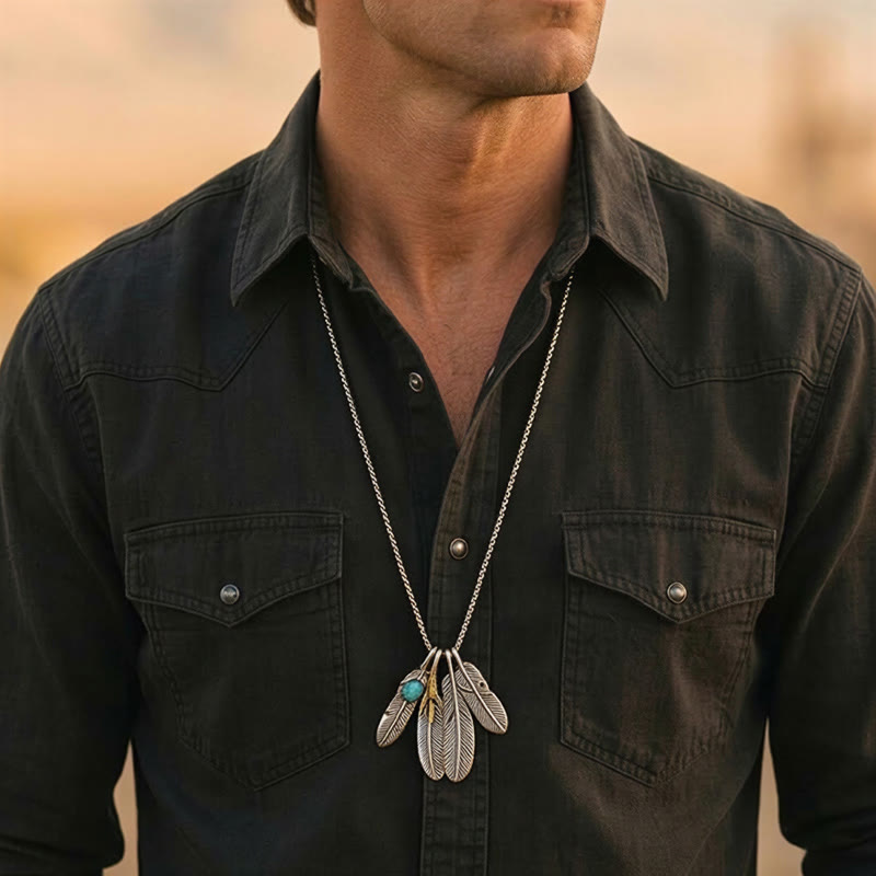 Men's Vintage Western Four-Feather Charm Necklace - image 1