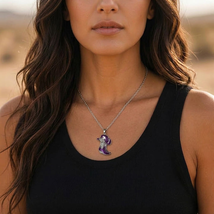 Women's Western Purple Cowboy Boot Pendant Necklace - image 1