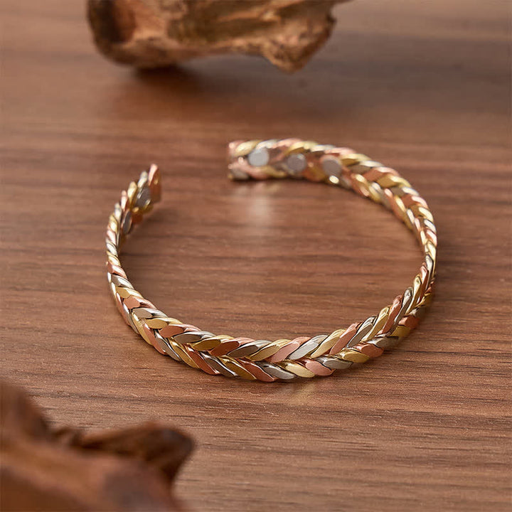 Tri-Color Copper Braided Opening Cuff Magnetic Bracelet - image 3