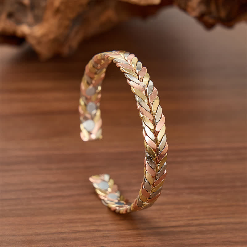 Tri-Color Copper Braided Opening Cuff Magnetic Bracelet - Tri-Color - image 0
