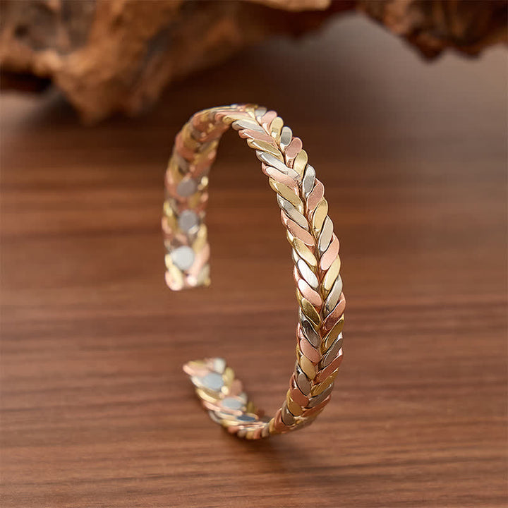 Tri-Color Copper Braided Opening Cuff Magnetic Bracelet - Tri-Color - image 0
