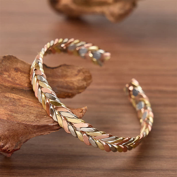 Tri-Color Copper Braided Opening Cuff Magnetic Bracelet - image 2