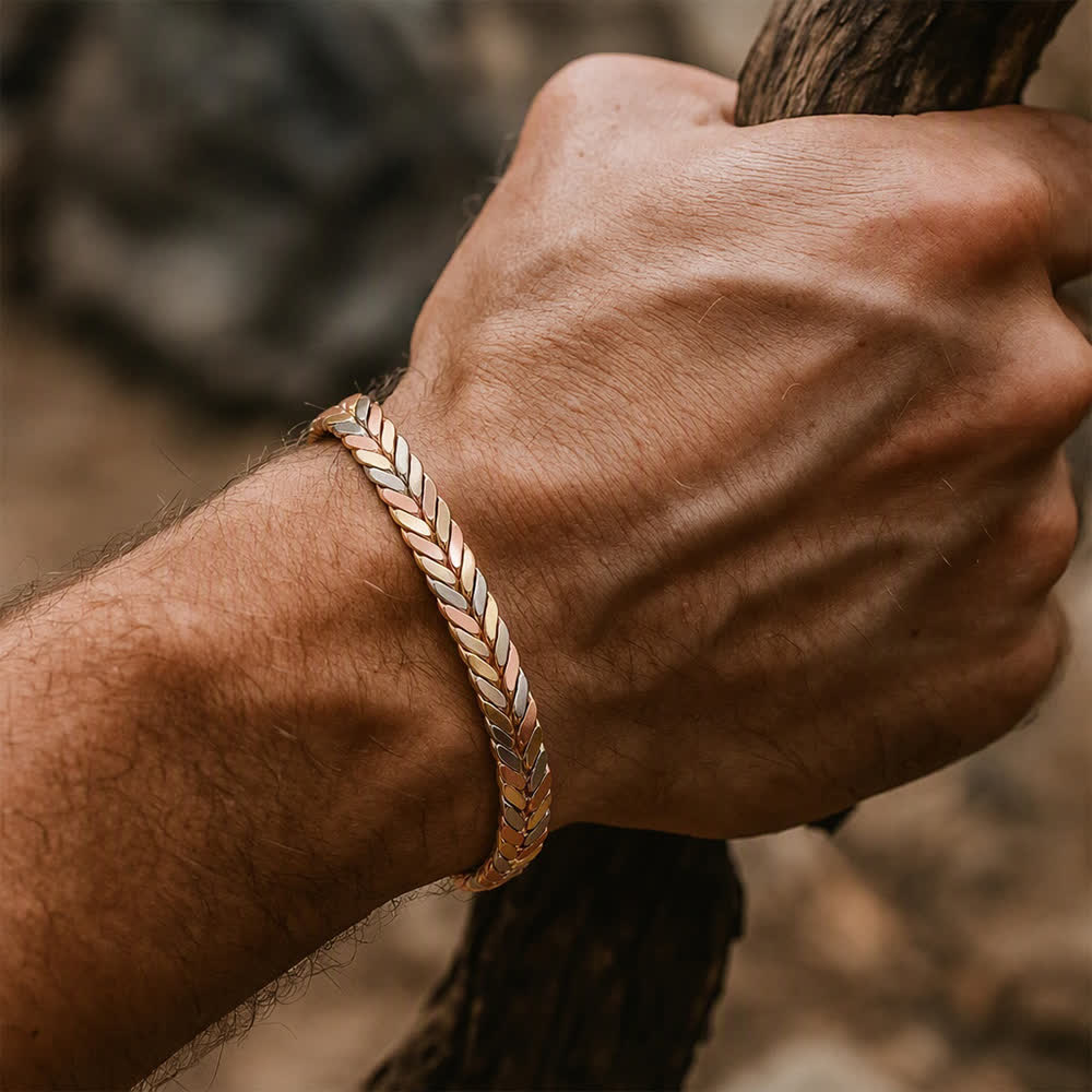 Tri-Color Copper Braided Opening Cuff Magnetic Bracelet - image 1