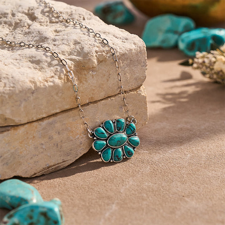 Women's Vintage Boho Turquoise Flower Necklace - image 3