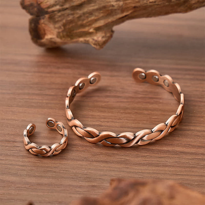 Braided Twist Pure Copper Magnetic Bracelet And Ring Set - image 2