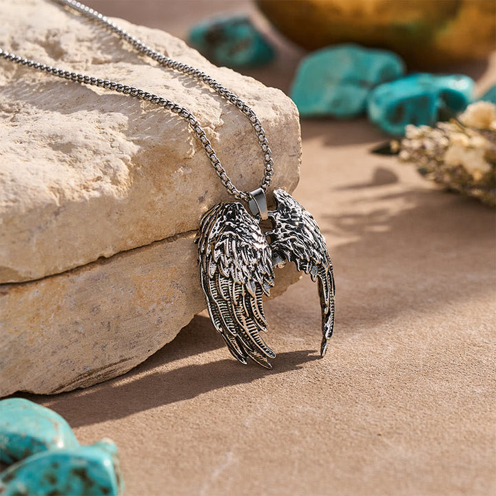 Vintage Punk Angel Wings Feather Pendant Necklace - image 3