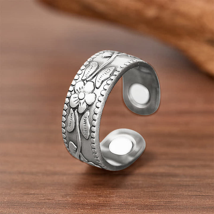 Vintage Floral Embossed Magnetic Bracelet And Ring Set - image 6