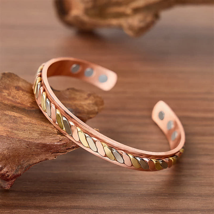 Tri-Color Braided Rope Design Adjustable Magnetic Bracelet - image 2