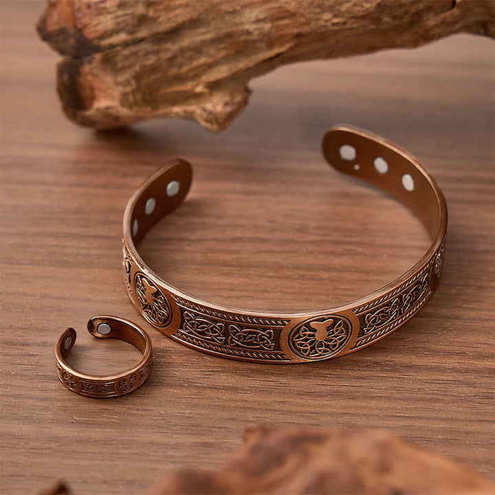 Western Tree of Life Carving Magnetic Bracelet And Ring Set - image 2