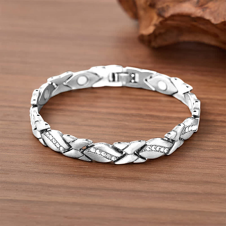Crystal Leaf Copper Magnetic Chain Bracelet With Link Removal Tool - Silver - image 6