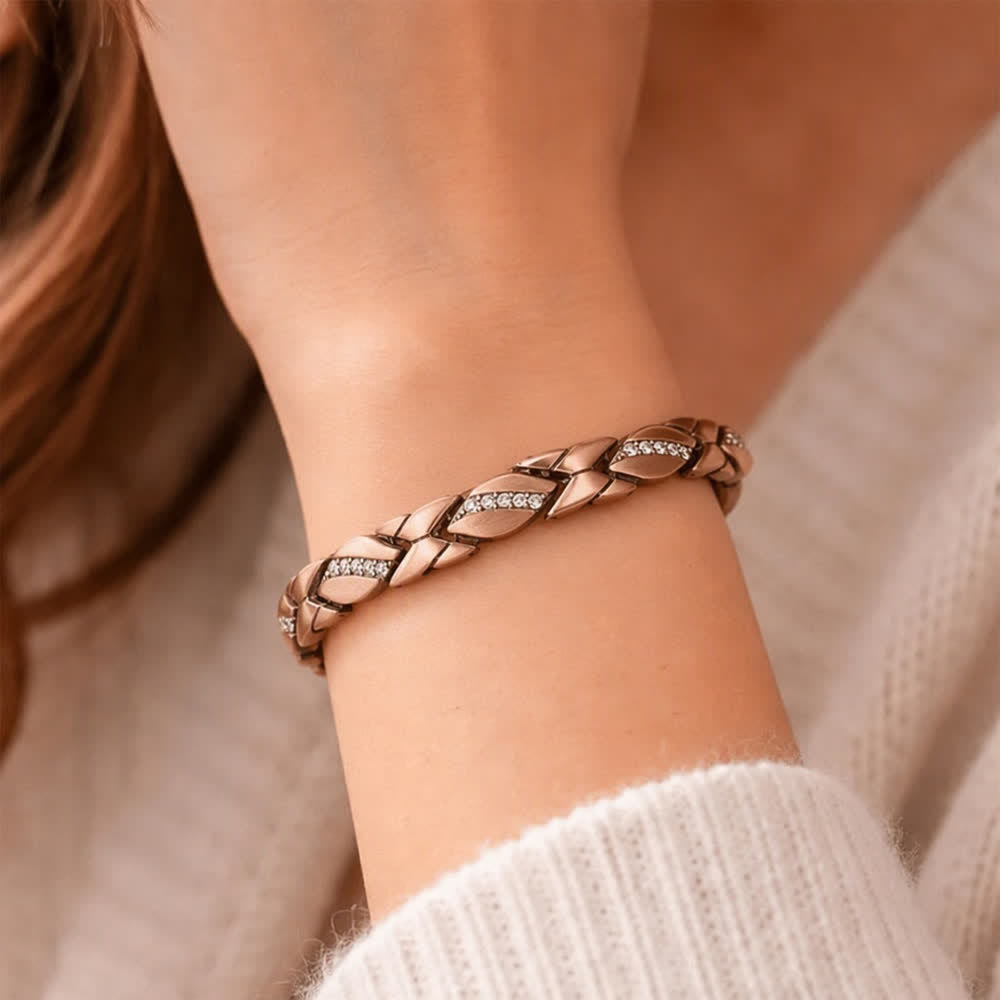 Crystal Leaf Copper Magnetic Chain Bracelet With Link Removal Tool - image 1