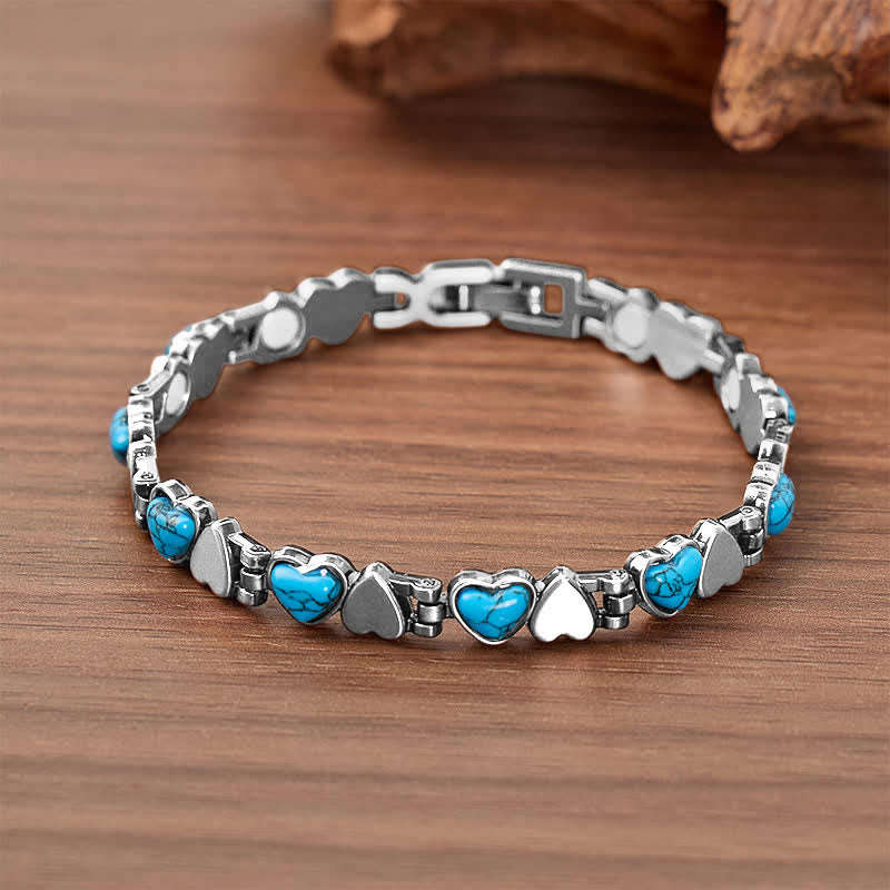 Turquoise Heart Copper Magnetic Chain Bracelet With Link Removal Tool - Silver - image 5