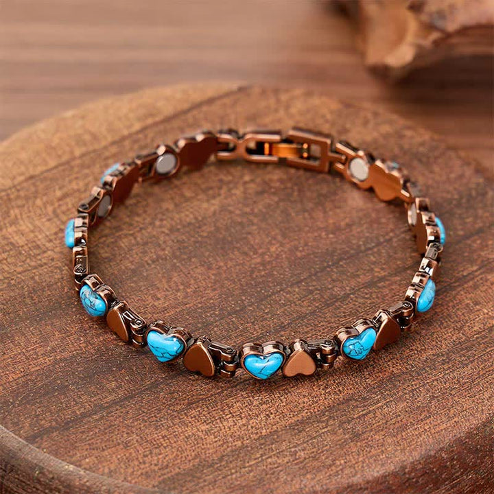 Turquoise Heart Copper Magnetic Chain Bracelet With Link Removal Tool - image 3