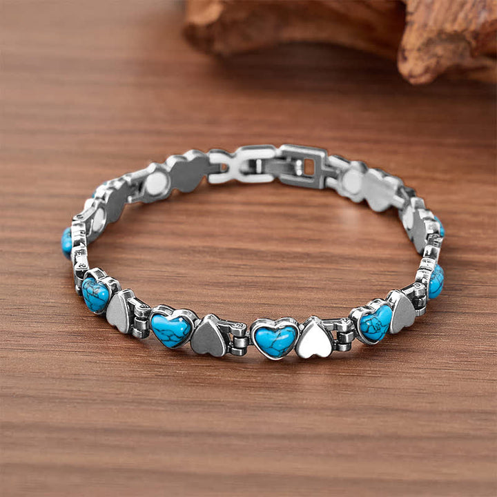 Turquoise Heart Copper Magnetic Chain Bracelet With Link Removal Tool - Silver - image 5
