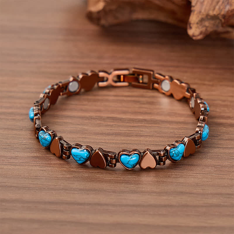 Turquoise Heart Copper Magnetic Chain Bracelet With Link Removal Tool - Red Bronze - image 0