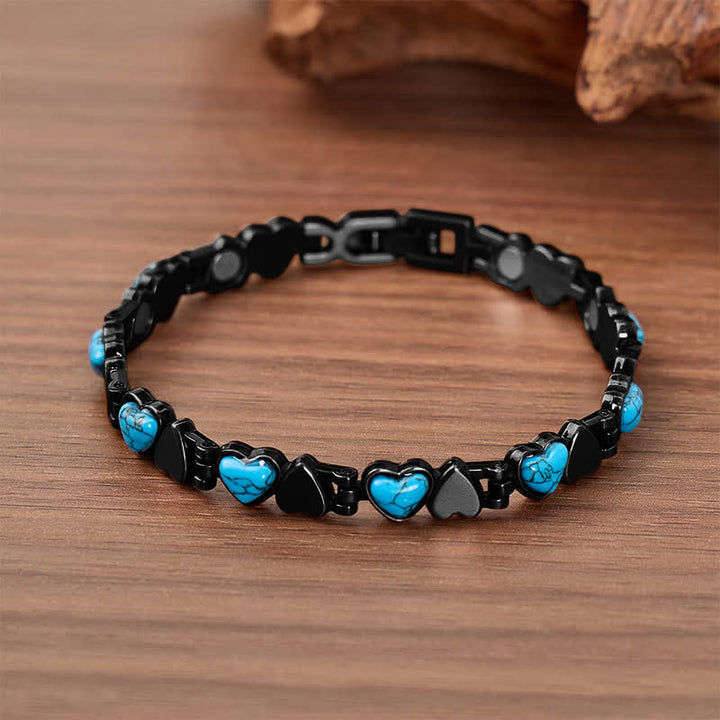 Turquoise Heart Copper Magnetic Chain Bracelet With Link Removal Tool - Black - image 6