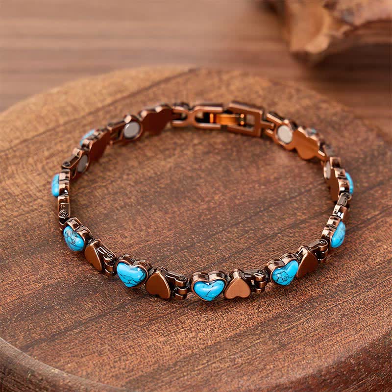 Turquoise Heart Copper Magnetic Chain Bracelet With Link Removal Tool - image 3
