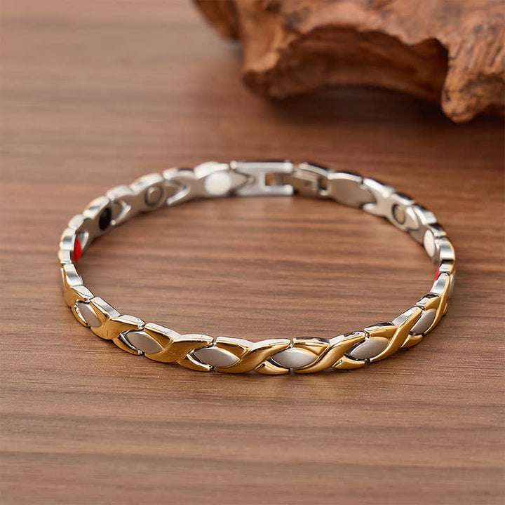 Modern Puzzle Design Magnetic Chain Bracelet With Link Removal Tool - Gold & Silver - image 0