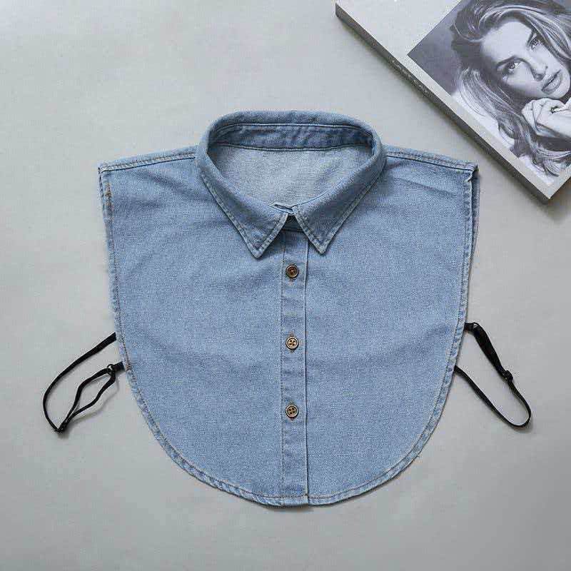 Wash Denim Detachable Layering Half Shirt Fake Collar - Light Blue Denim - One Size - image 0