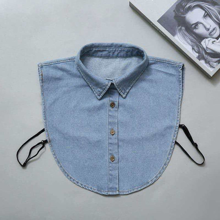 Wash Denim Detachable Layering Half Shirt Fake Collar - Light Blue Denim - One Size - image 0