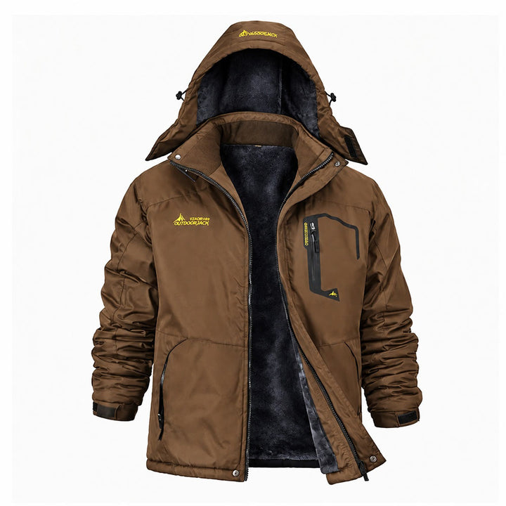 Men's Outdoor Fleece-Lined Winter Jacket - Coffee - 6XL - Male - image 7