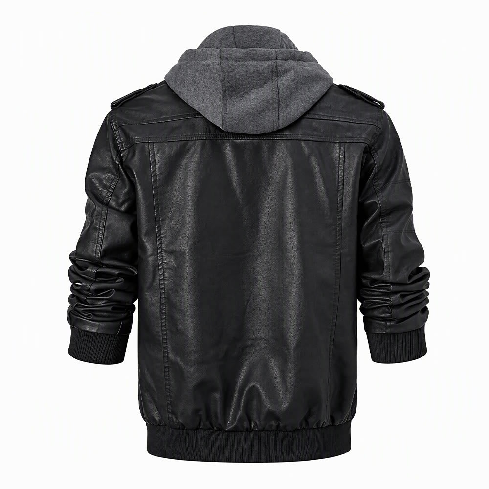 Rugged Hooded Pu Leather Biker Coat For Men - image 9