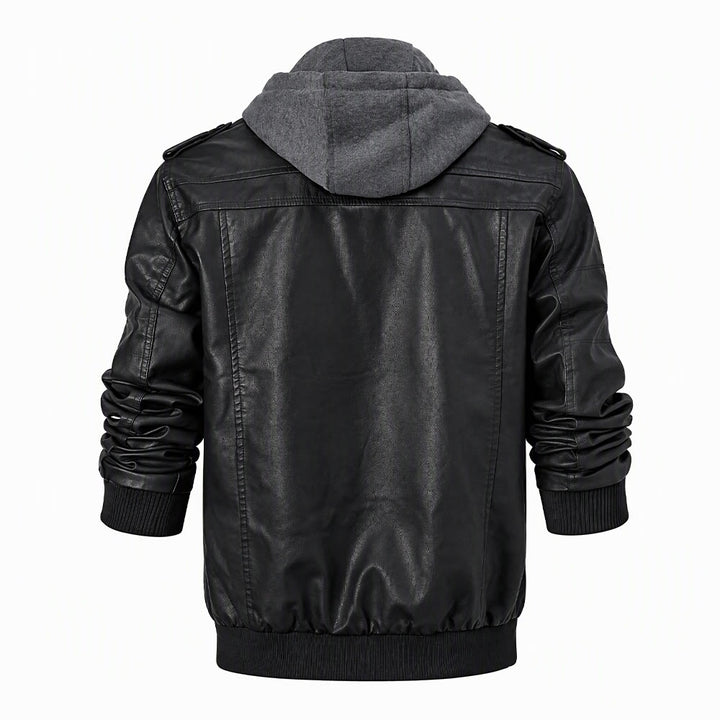 Rugged Hooded Pu Leather Biker Coat For Men - image 9
