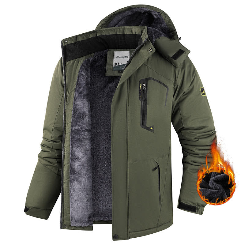 Men's Outdoor Fleece-Lined Winter Jacket - Army Green - 6XL - image 9