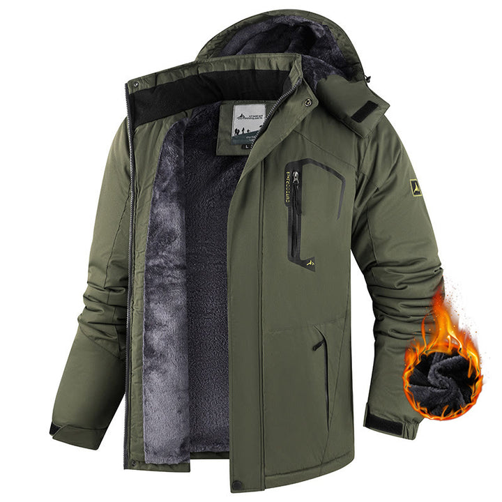 Men's Outdoor Fleece-Lined Winter Jacket - Army Green - 6XL - image 9