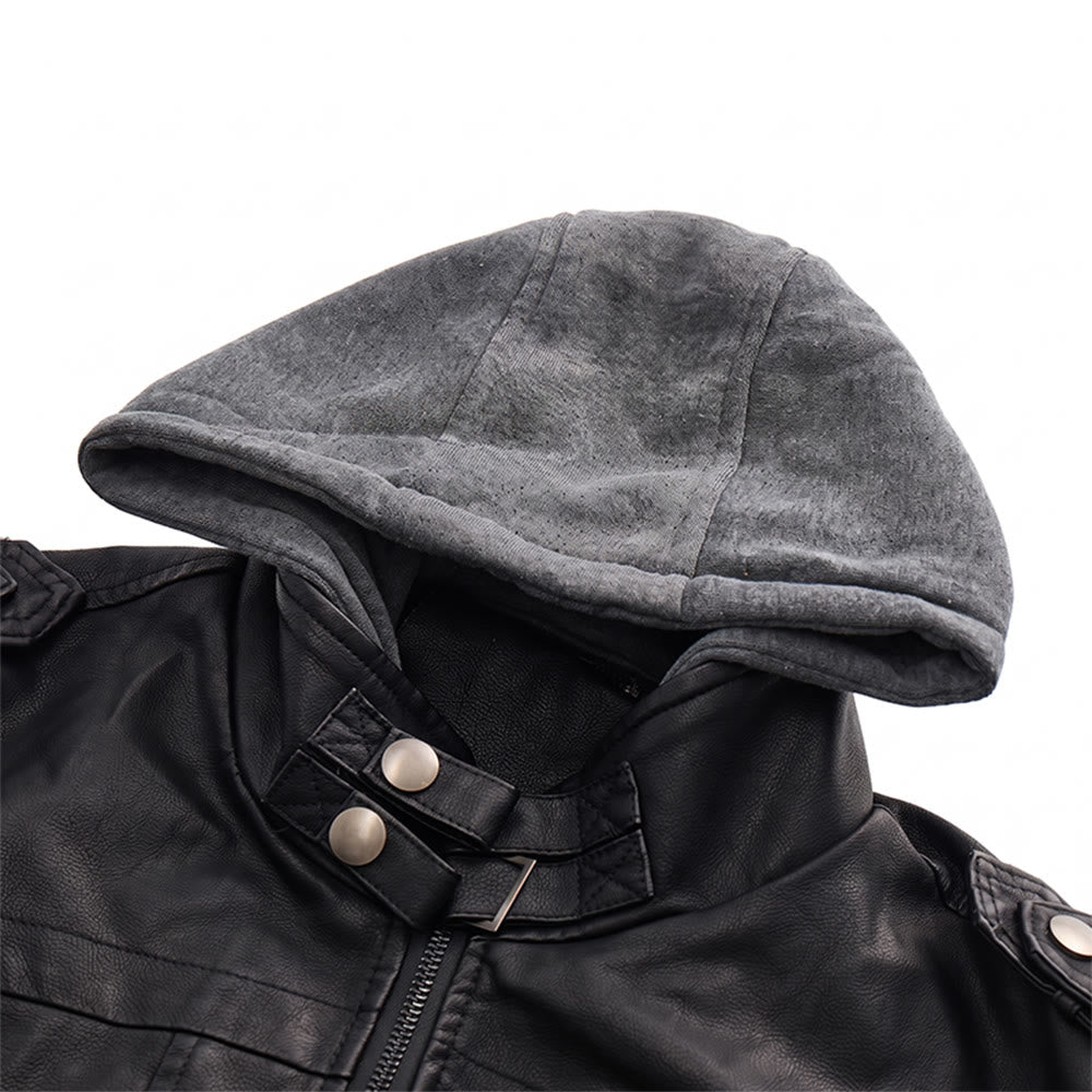 Rugged Hooded Pu Leather Biker Coat For Men - image 5