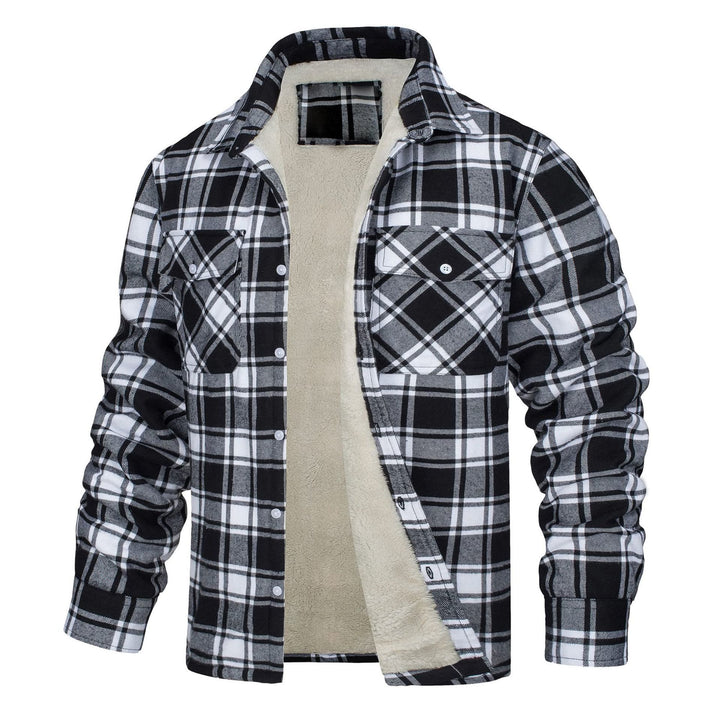 Men's Plaid Fleece-lined Shirt Jacket - Black - 5XL - image 4