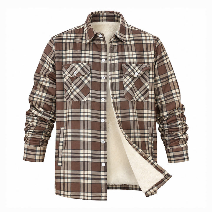 Men's Plaid Fleece-lined Shirt Jacket - Khaki - 5XL - image 1