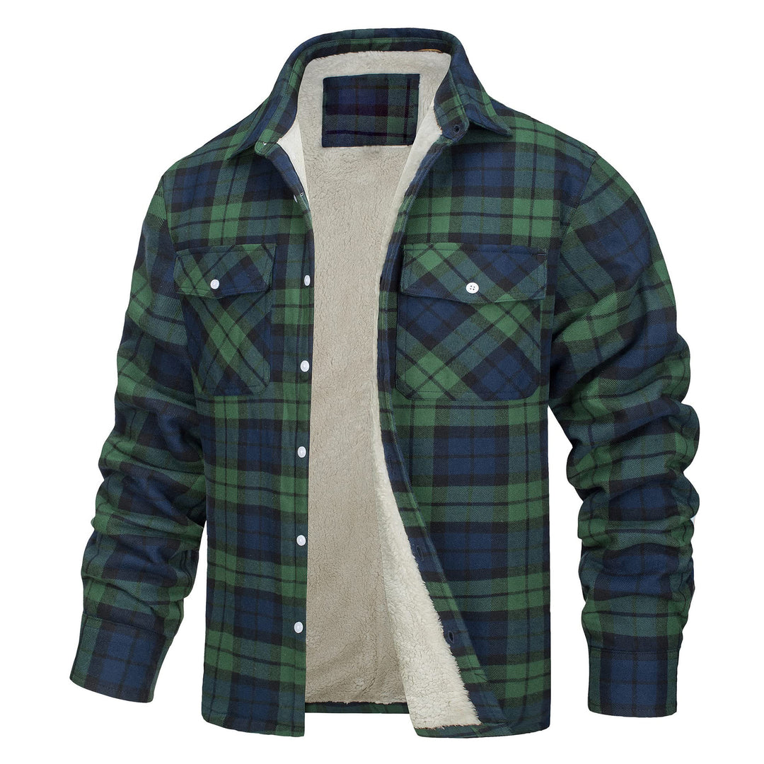 Men's Plaid Fleece-lined Shirt Jacket - Green - 5XL - image 8