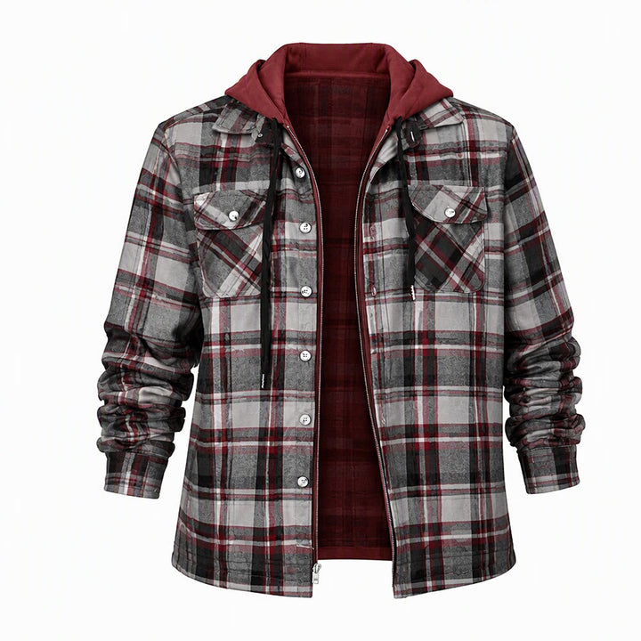 Men's Hooded Plaid Quilted Shirt Jacket - Red - 4XL - image 3