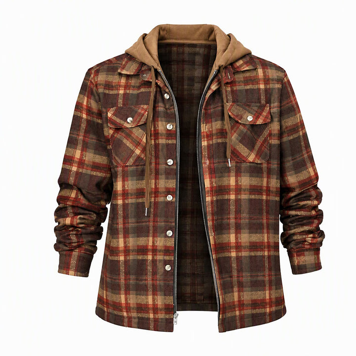 Men's Hooded Plaid Quilted Shirt Jacket - Brown - 4XL - image 4