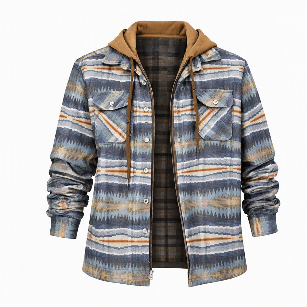 Men's Hooded Plaid Quilted Shirt Jacket - Style#7 - 4XL - image 8
