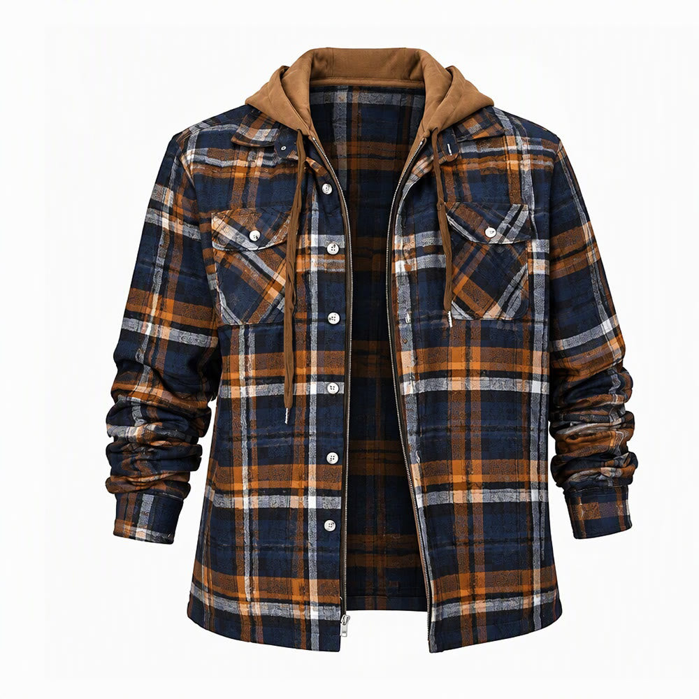 Men's Hooded Plaid Quilted Shirt Jacket - Style#9 - 4XL - image 5