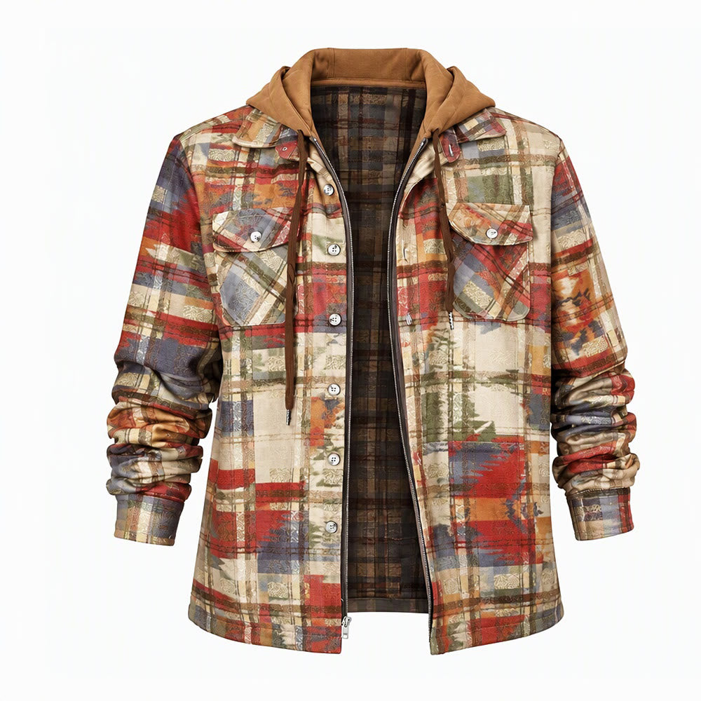 Men's Hooded Plaid Quilted Shirt Jacket - Style#6 - 4XL - image 6