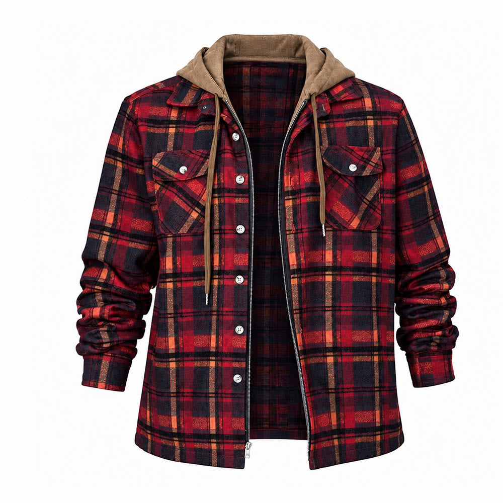 Men's Hooded Plaid Quilted Shirt Jacket - Style#8 - 4XL - image 13