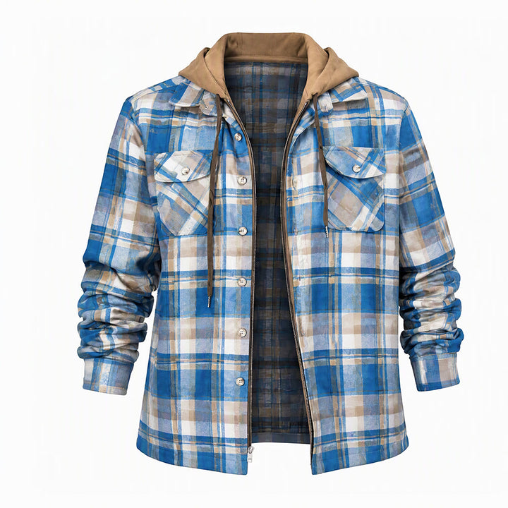 Men's Hooded Plaid Quilted Shirt Jacket - Sky Blue - 4XL - image 12