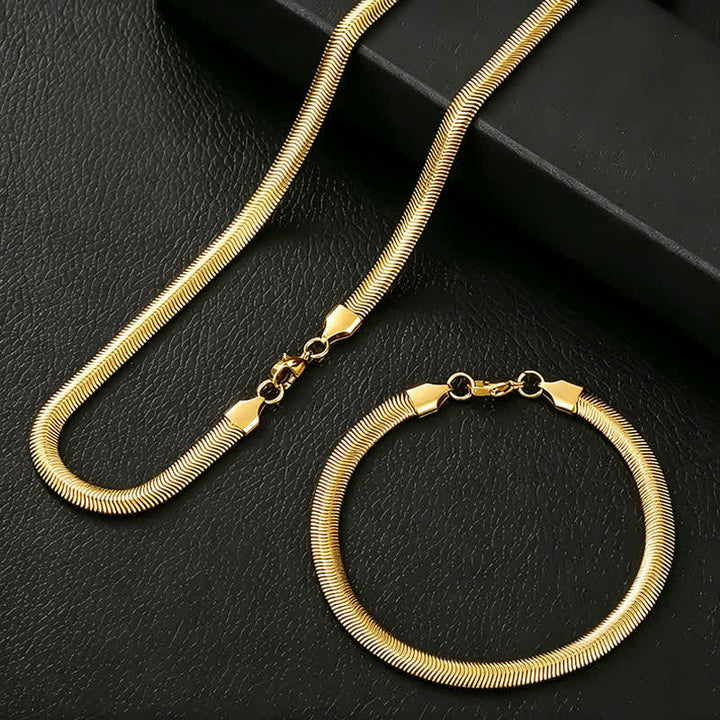 Flat Herringbone Snake Chain Bracelet Necklace - Gold - Necklace + Bracelet - image 5