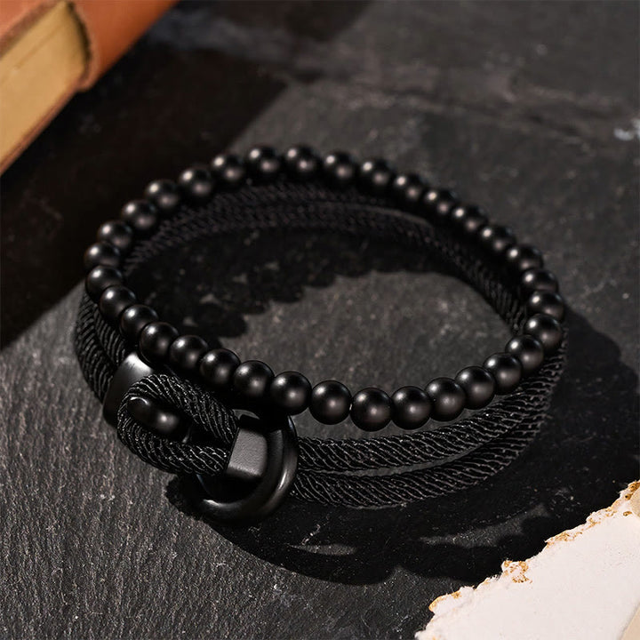 Men's Minimalist Two-Piece Beaded & Cord Bracelet Set - image 0