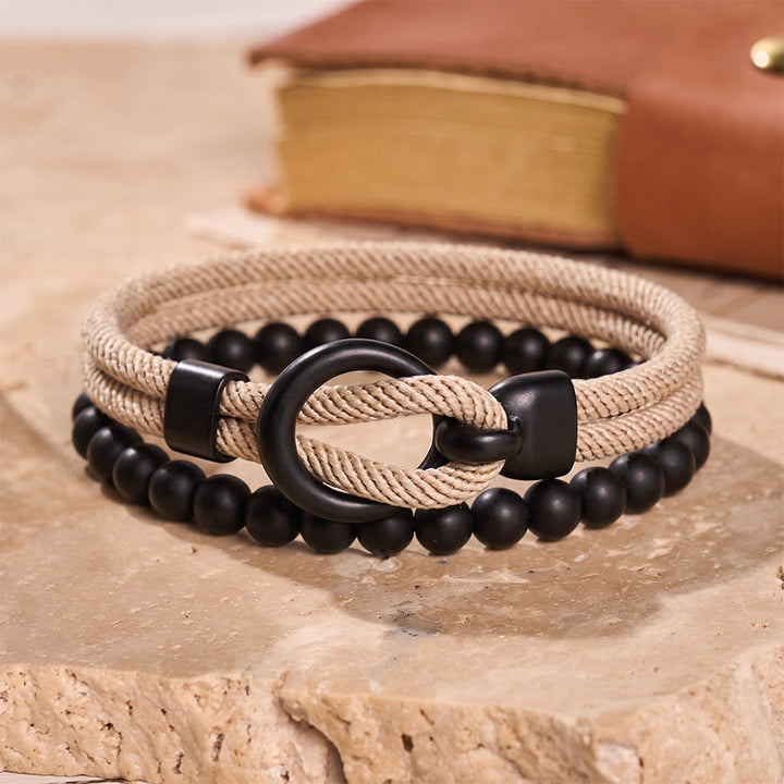 Men's Minimalist Two-Piece Beaded & Cord Bracelet Set - Khaki - image 4